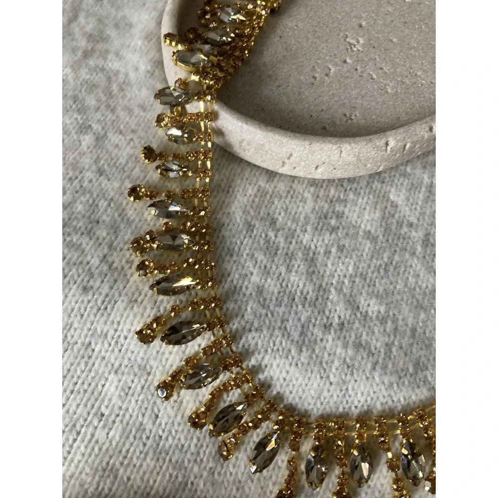 Gold Tone Rhinestone Fringe Belt Tie Boho Statement Bling Glam Festival y2K